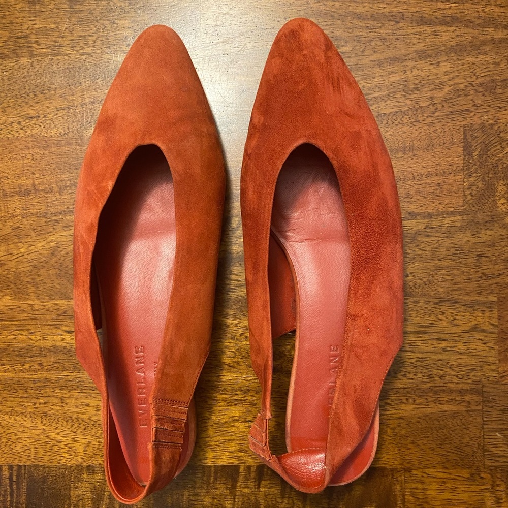 Everlane Rust Orange Suede Point Toe The V Slingback Size 7.5